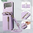 thumbnail image 3 of ELEHOLD Case for Samsung Galaxy Z Flip 4, Zipper Leather Wallet Crossbody Case with Detachable Ring Kickstand & Card Slots,Purple, 3 of 11