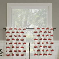 No. 918 Christmas Pickup Truck 2-Piece Semi-Sheer Rod Pocket Kitchen Curtains, 54"x24", Holiday Red