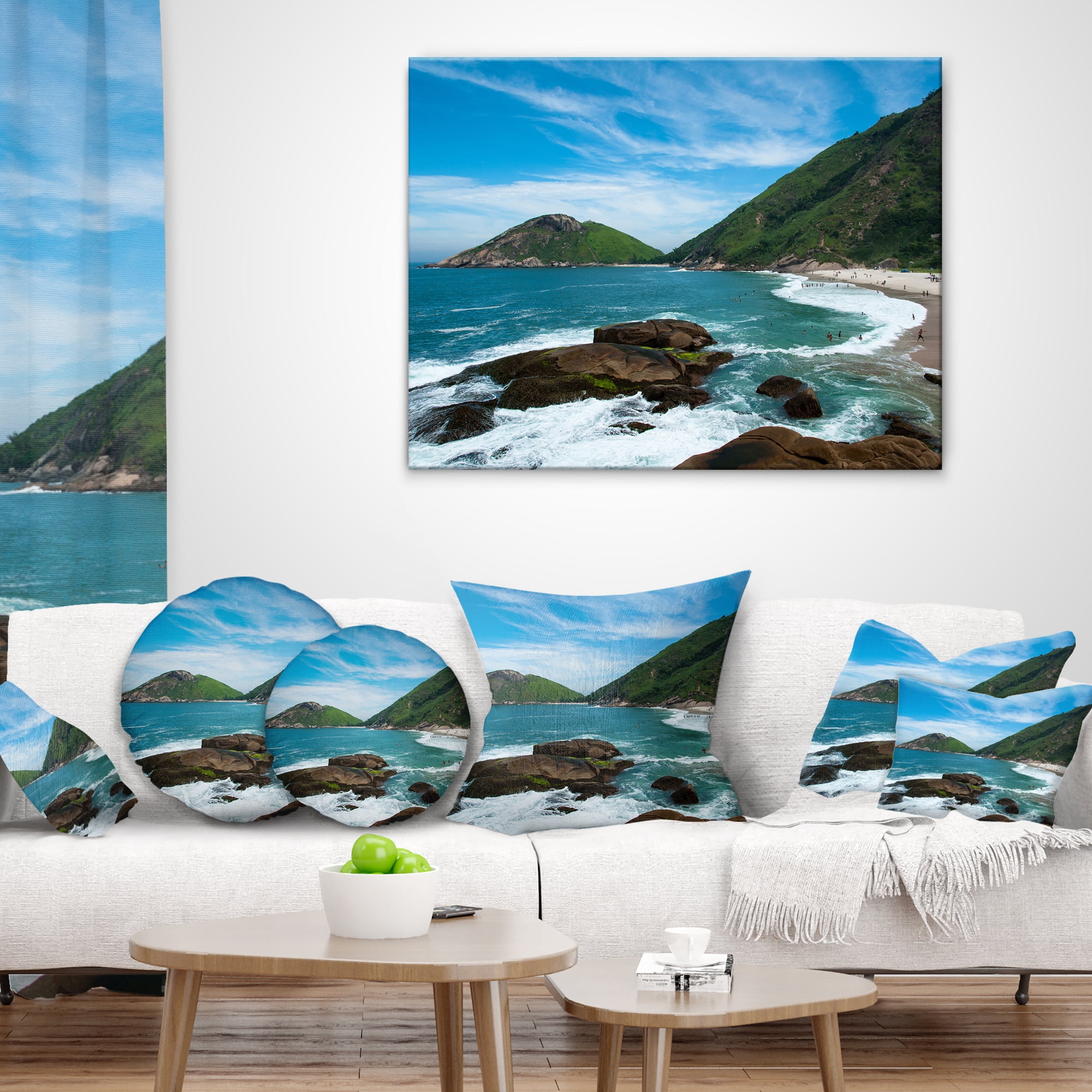 Designart Praia do Meio Beach - Seashore Photography Throw Pillow - 16x16