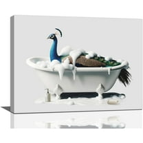 Peacock Wall Art Peacock Bathroom Pictures Wall Decor Aesthetic Peacock in Bathtub Canvas Prints Framed Modern Painting Artwork Home Office Decorations For Kitchen Bedroom Living Room 16"x12"