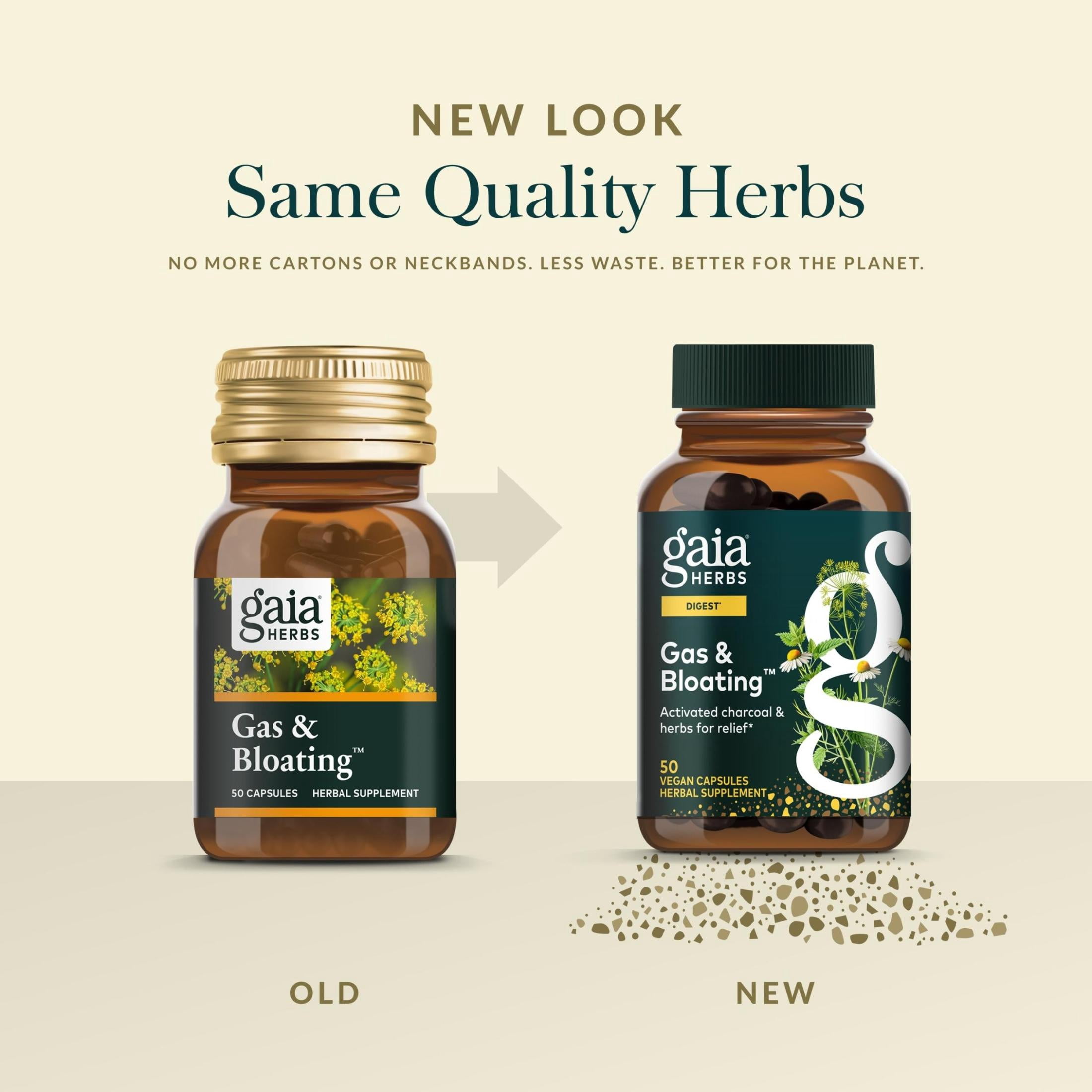 Gaia Herbs Gas & Bloating - Provides Relief from Occasional Gas & Bloating* - With Activated Charcoal, Fennel & Chamomile - 50 Vegan Capsules (25 Servings)