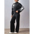 thumbnail image 4 of Women'S 2 Piece Outfits Sweater Lounge Sets Long Sleeve Knit Pullover and Wide Leg Pants Tracksuit Matching Set Black L, 4 of 10