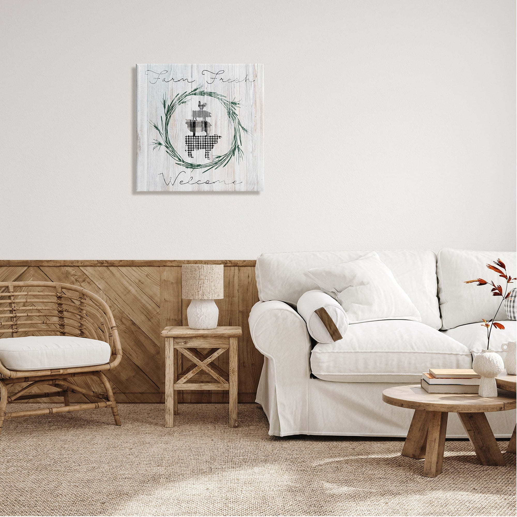 Stupell Industries Farm Fresh Welcome Sign Tartan Cow Laurels , 24 x 24, Design by Carol Robinson