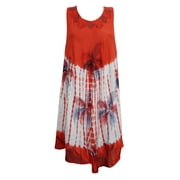 Mogul Women's Caftan Tank Dress Cover Up Sleeveless Red Tie-dye Beach Sundress XL