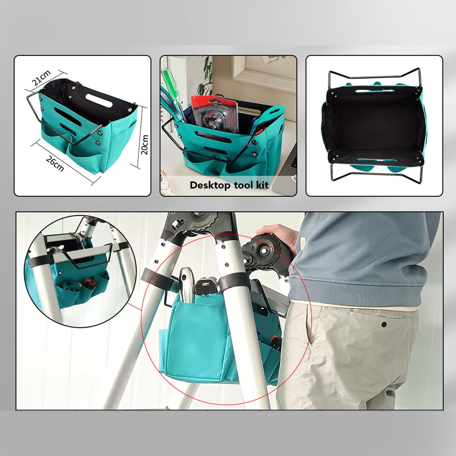 Ladder Tool Pouch Oxford Cloth Portable Multifunctional Foldable Ladder Tool Storage Bag
