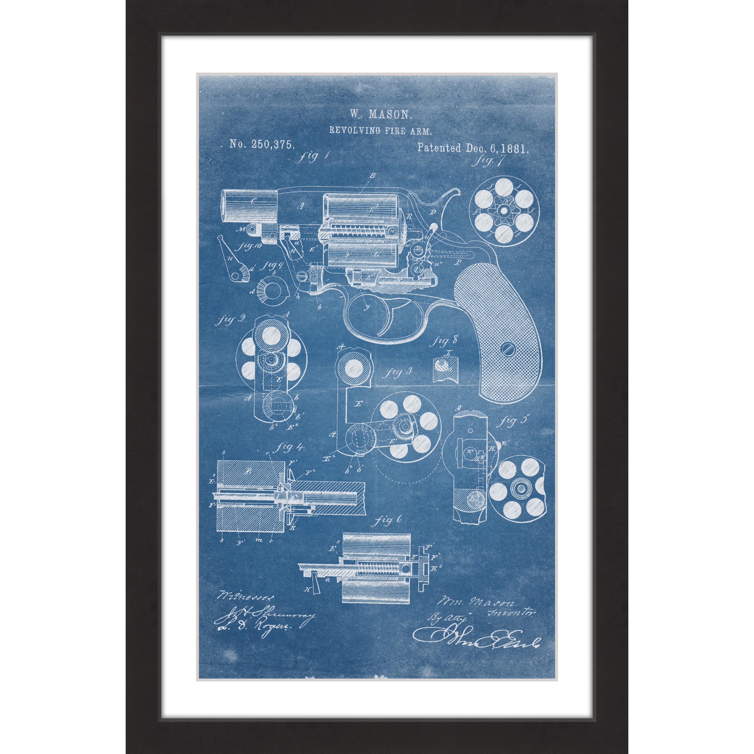 "Revolver 1881 Blueprint" Framed Painting Print