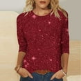 thumbnail image 5 of qucoqpe Womens 3/4 Sleeve Sequin Tops Crew Neck Sparkling T-shirts Fashion Casual Loose Blouses Base Tees, 5 of 5