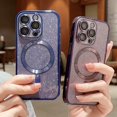 thumbnail image 3 of Luxury Electroplate Magsafe Wireless Charge Phone Case For iPhone 14 13 12 11 Pro Max Plus Soft Bumper Glitter Cover Far Peak Blue For iPhone 14Pro, 3 of 6