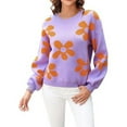 thumbnail image 1 of Suéter de punto de manga larga informal Gibobby con estampado de flores Purple S, 1 of 5