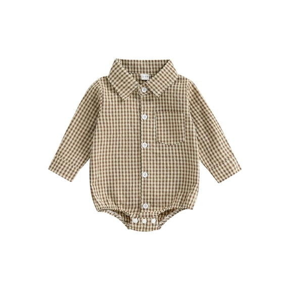 Baby Plaid Romper Newborn Boys Girls Button Down Bodysuit Shirt Long Sleeve Lapel Neck Tops Fall Winter Festival Clothes 0-18M