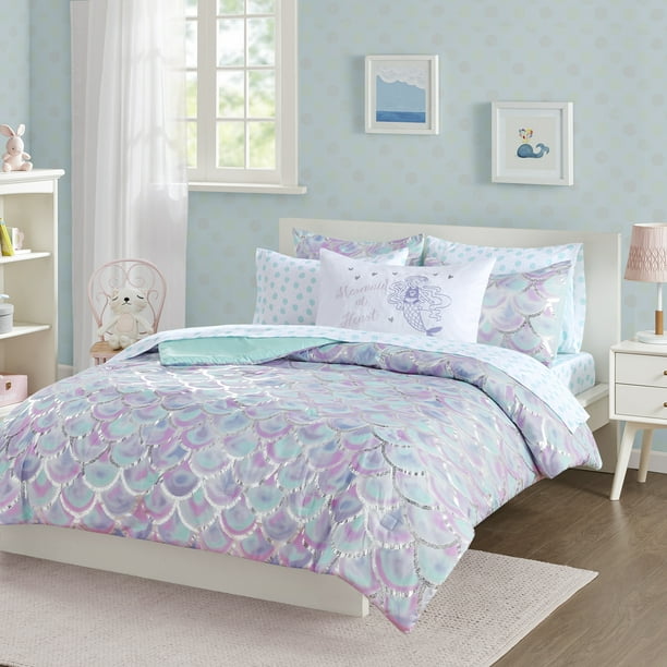Your Zone Iridescent Seas Printed, Mermaid Bed Frame Twin With Storage