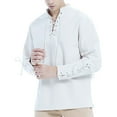 thumbnail image 2 of Jinhomg Mens Cotton Linen Shirts Retro Lace Up Long Sleeve Spring Summer Shirt Renaissance Pirate Viking Medieval Costume White XXXL, 2 of 5
