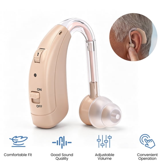 ELCTRTICI Rechargeable Hearing Aid for Seniors Behind-the-Ear, Digital BTE Hearing Aid with Volume Control, 40H Use, VHP-1721