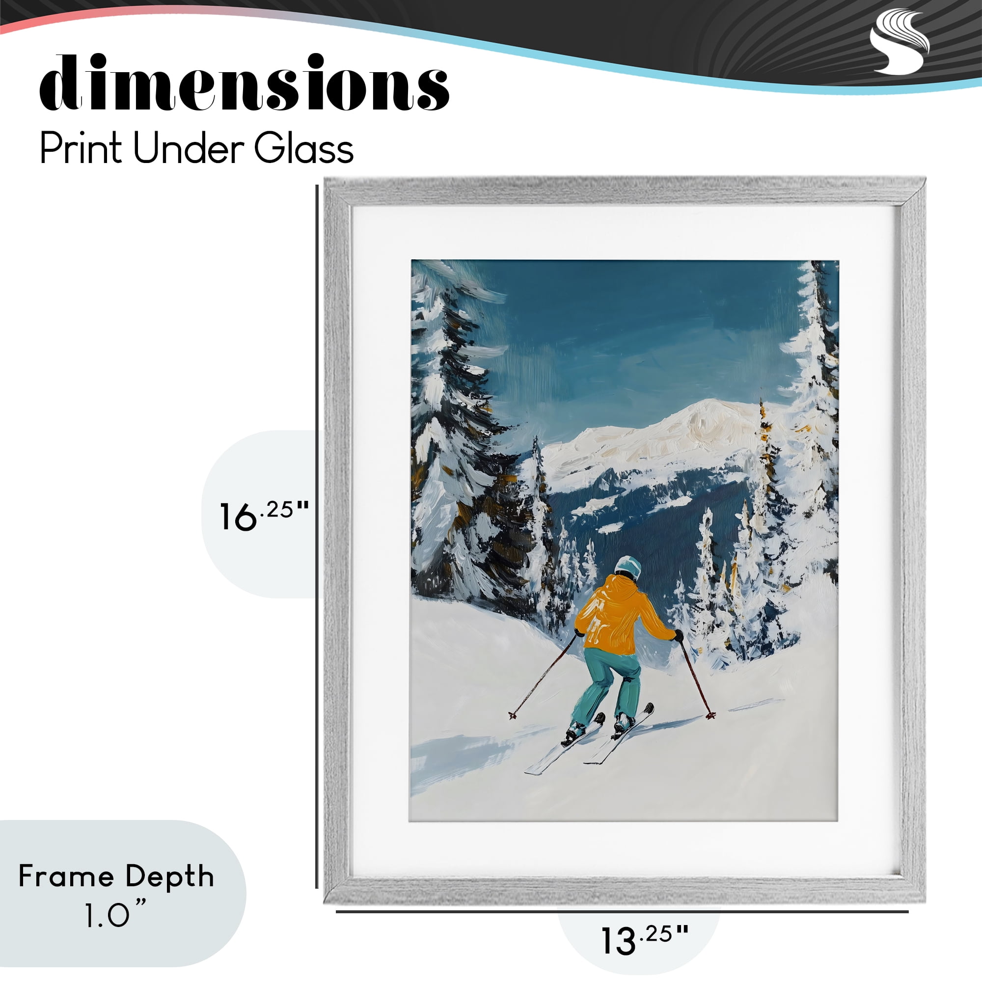 Stupell Industries Downhill Skier on Mountain Gray Framed Print Under Glass, design by The Prints Vibe