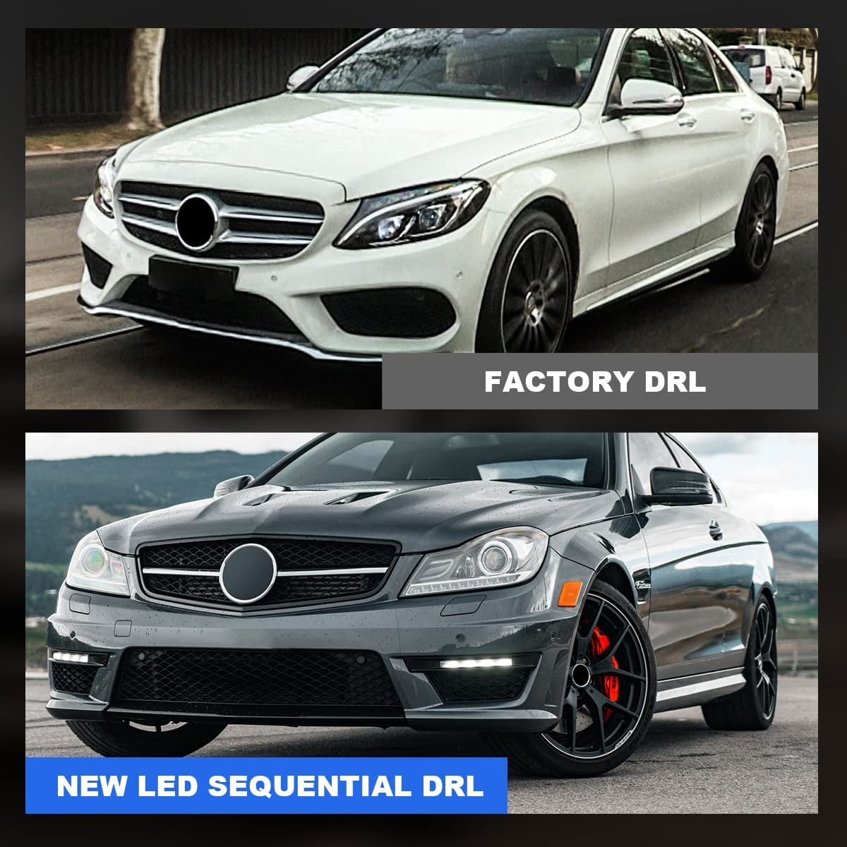 Led Fog Lights and Daytime Running Lights Assembly for 2012-2014 Mercedes Benz C200/C300/C63 AMG, Fog Lights for 2012-2015 Mercedes Benz C250/C350 (DRL Model only)