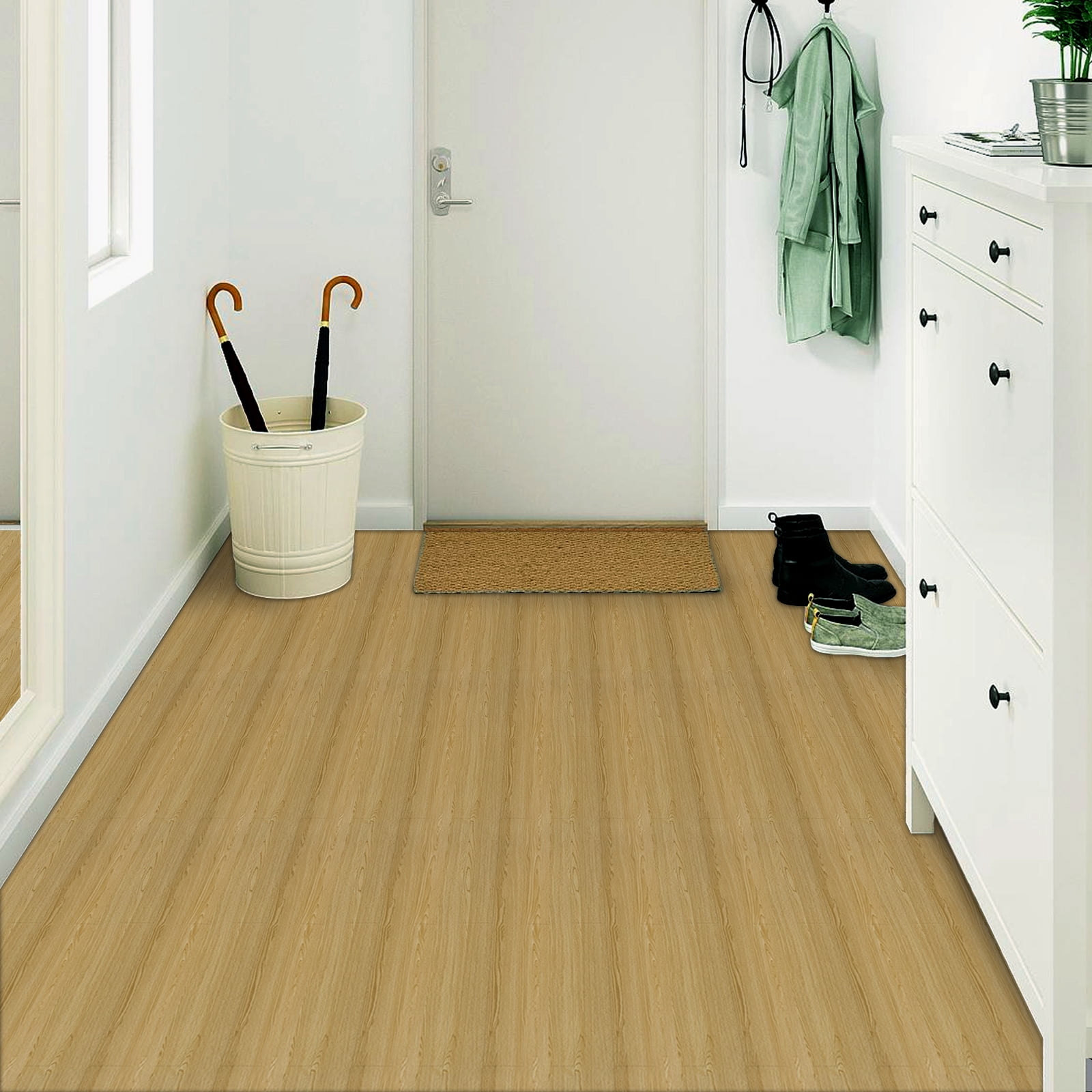(4 pack) Abyssaly Brown Wood Peel and Stick Floor Tiles Wood Brown Vinly Tile 15.7-in x 118-in /12.8 Sq.Ft. Self-Adhensive Waterproof Thicken Flooring for Home Decor