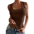 thumbnail image 3 of Summer Womens Tank Tops Square Neck Fitted Sleeveless Shirts for Women Ribbed Basic Top Brown L, 3 of 8