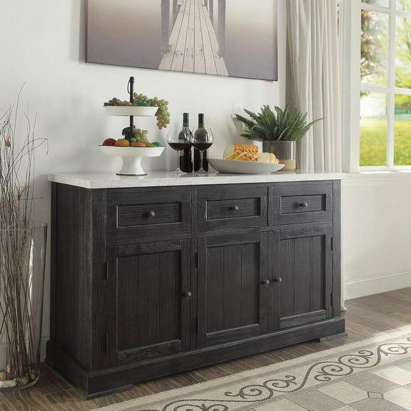 ACME Nolan Server in White Marble and Salvage Dark Oak