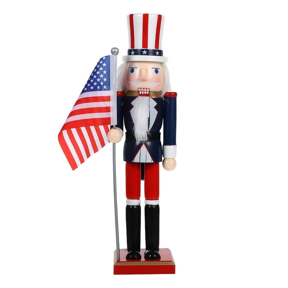 38cm Wooden Nutcracker Soldier Statue with - Christmas Nutcracker Decor for Shelves, Tables, Holiday Home Decoration