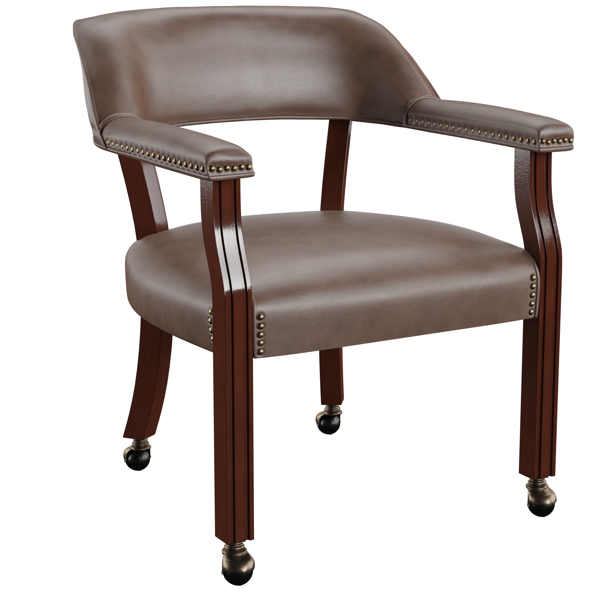 Steve Silver Tournament Faux Leather Dining Chairs with Arms, Brown
