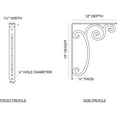 thumbnail image 2 of Ekena Millwork 1 1/2"W x 12"D x 15"H Avery Wrought Iron Bracket, (Single center brace) (4-Pack), 2 of 5