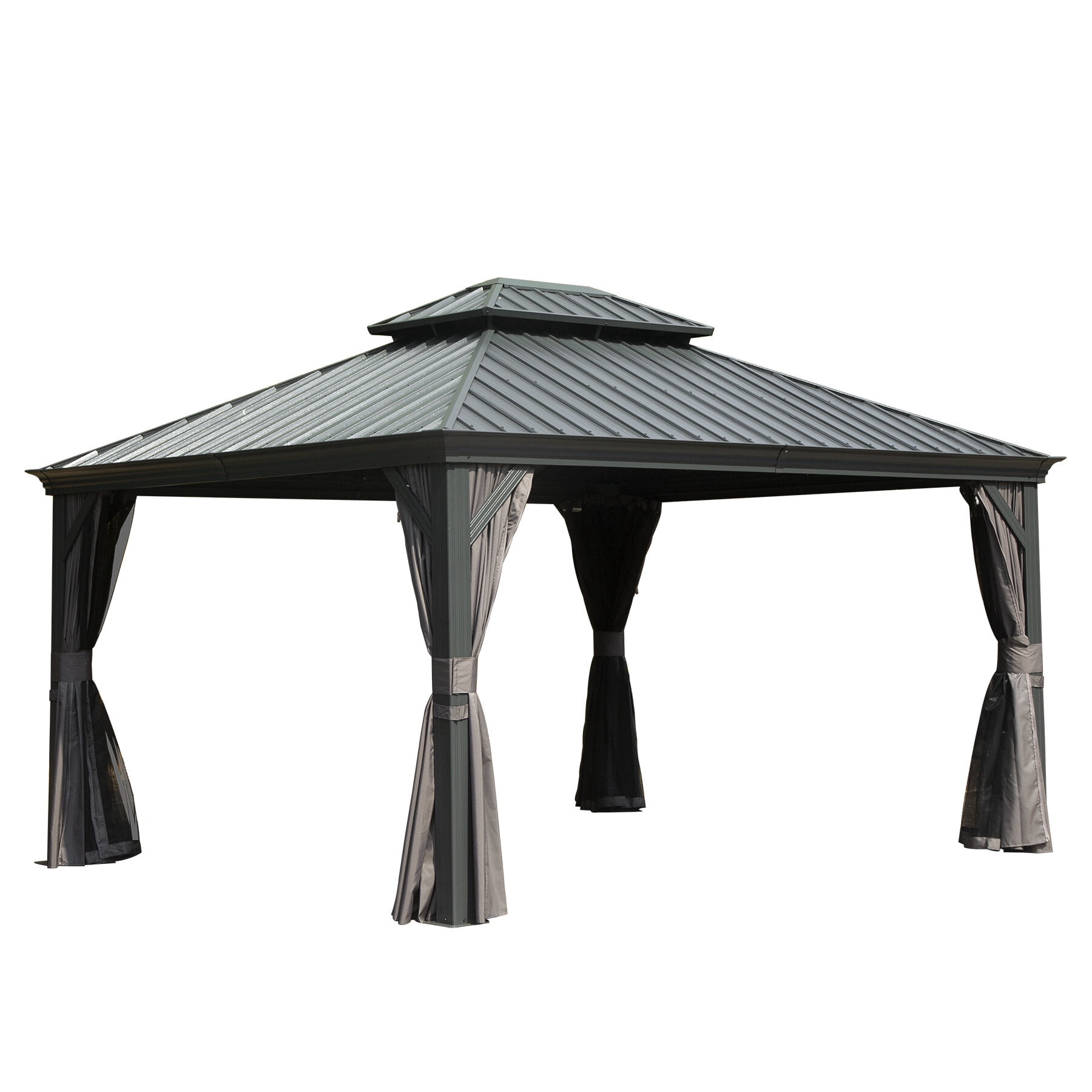 Patio Gazebos, 10' X 12' Hardtop Gazebo Outdoor Metal Gazebo with Galvanized Steel Double Roof Canopy, Aluminum Frame, Curtains and Netting for Patio, Deck, Garden, Grey, Grey Backyard Gazebos