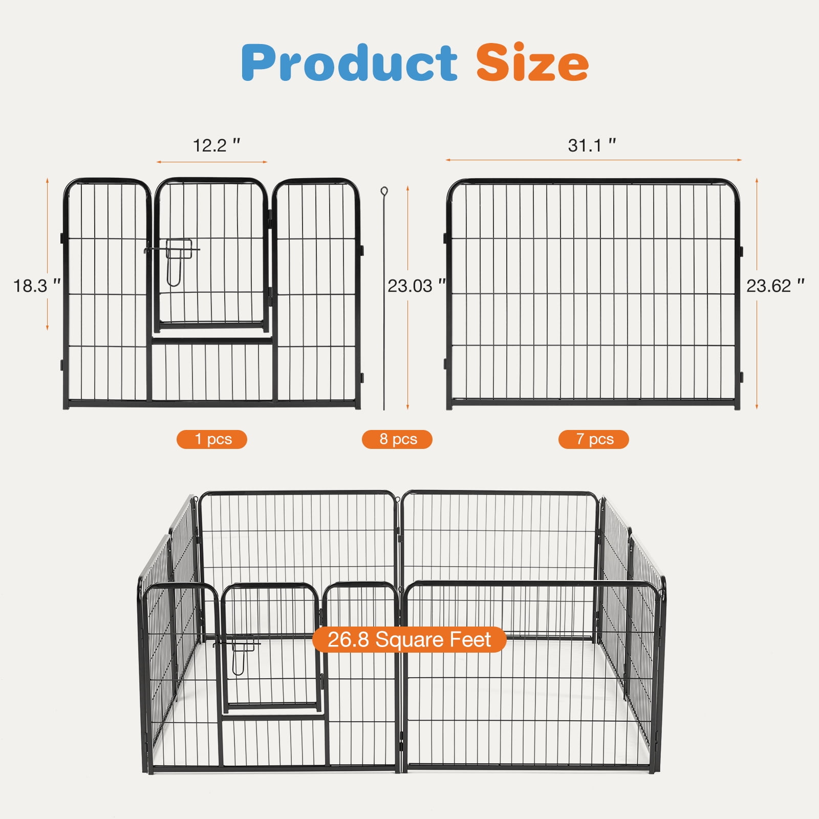 MCQ 8-Panel Portable Dog Playpen with Easy Lock Technology – Collapsible 24" Metal Fence for Your Pet's Safety and Fun Indoors & Outdoors
