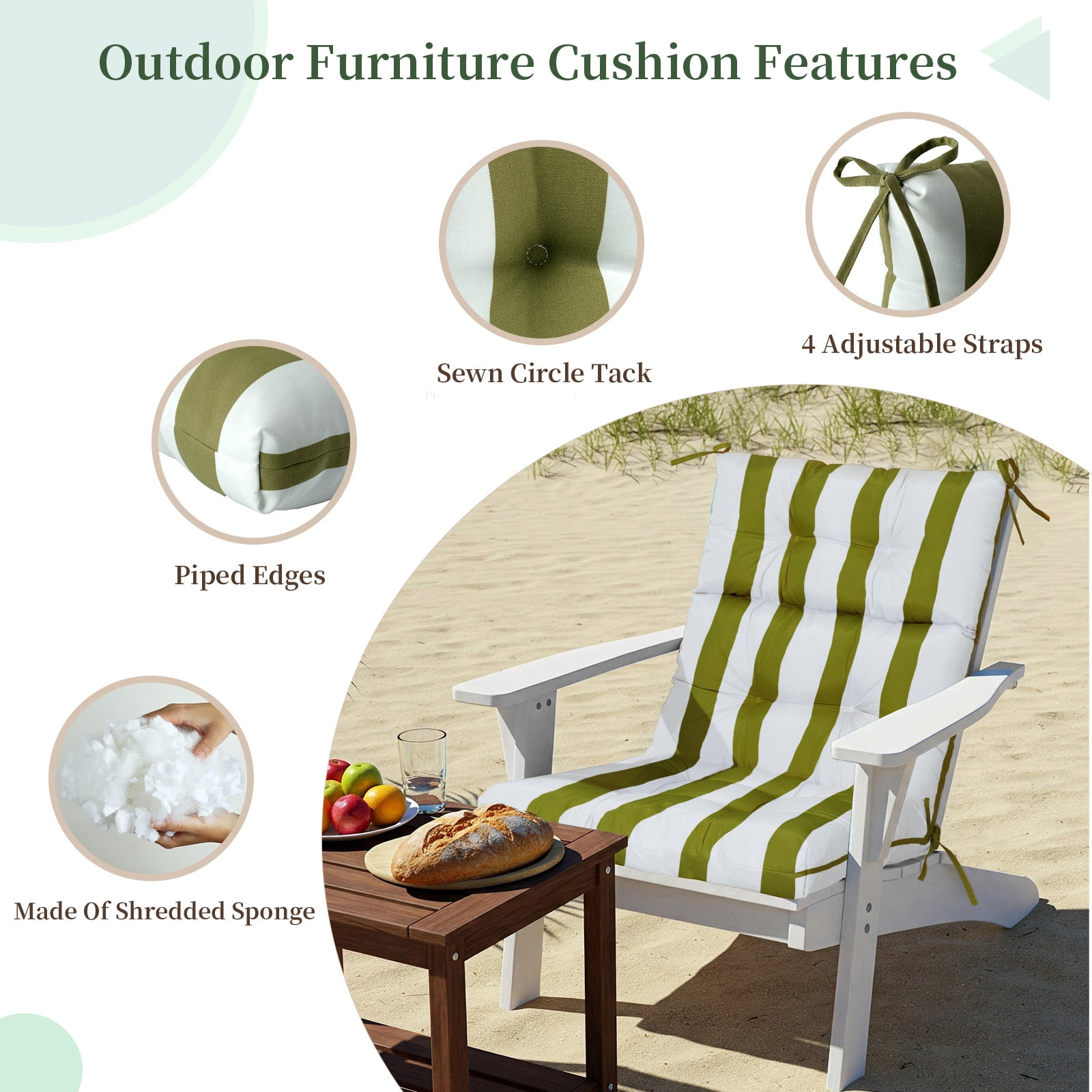 2-Pack High Back Outdoor Chair Cushions, Waterproof & Fade-Resistant Tufted Patio Chair Cushion for Rocking Chairs Adirondack Garden Porch Home Office Chair Use - 44" x 22" x 4"
