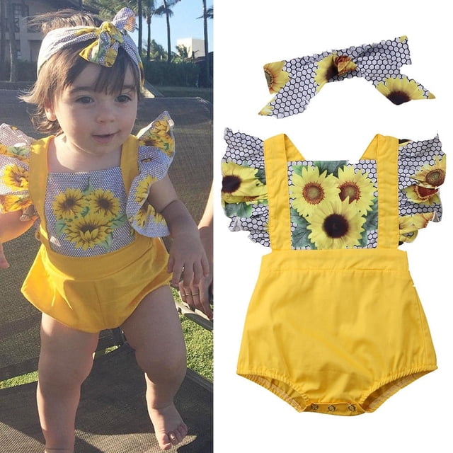Bébé Fille Belle Été Floral Sans Manches Romper Combinaison Combinaison + Bandeau Tenues