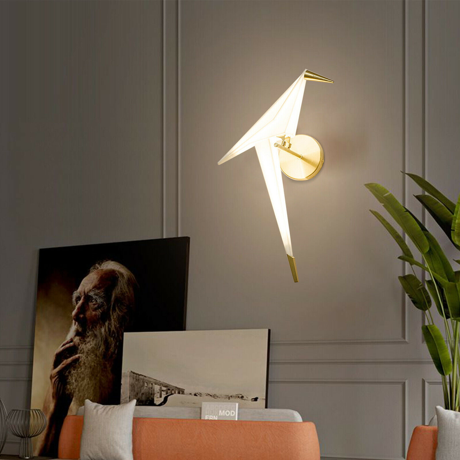 Details about   LED Bird Gold Wall Lamp PP Paper Crane Wall Sconces Foyer Bedside Wall Light 