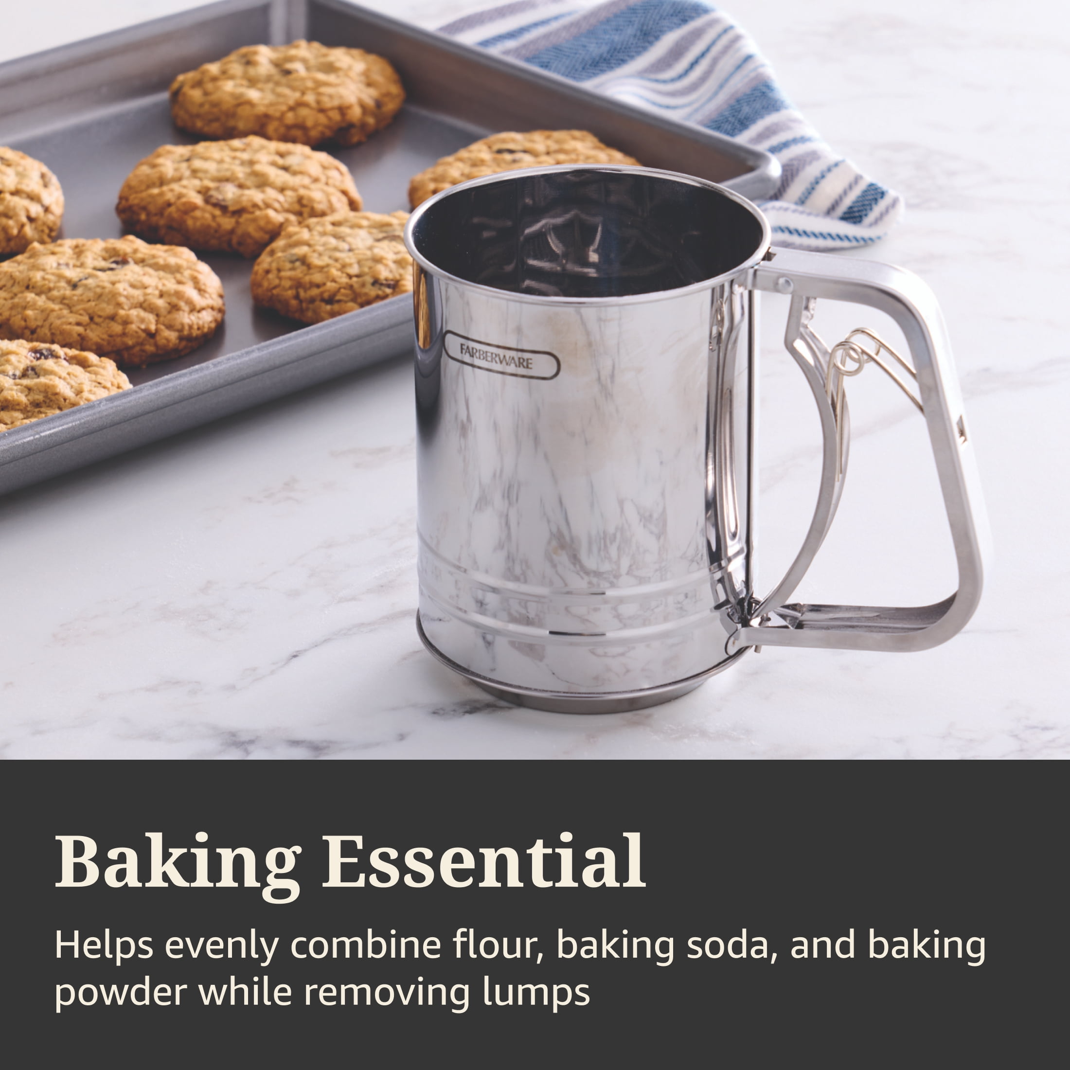 Farberware Professional Stainless Steel 3 Cup Flour Sifter with One-Hand Operation
