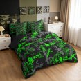 thumbnail image 2 of Manfei Abstract Camouflage Twin Bedding, Mid Century Camo Bedding Comforter Set, Black Lime, Black Reversible, 7 Pieces, 2 of 6