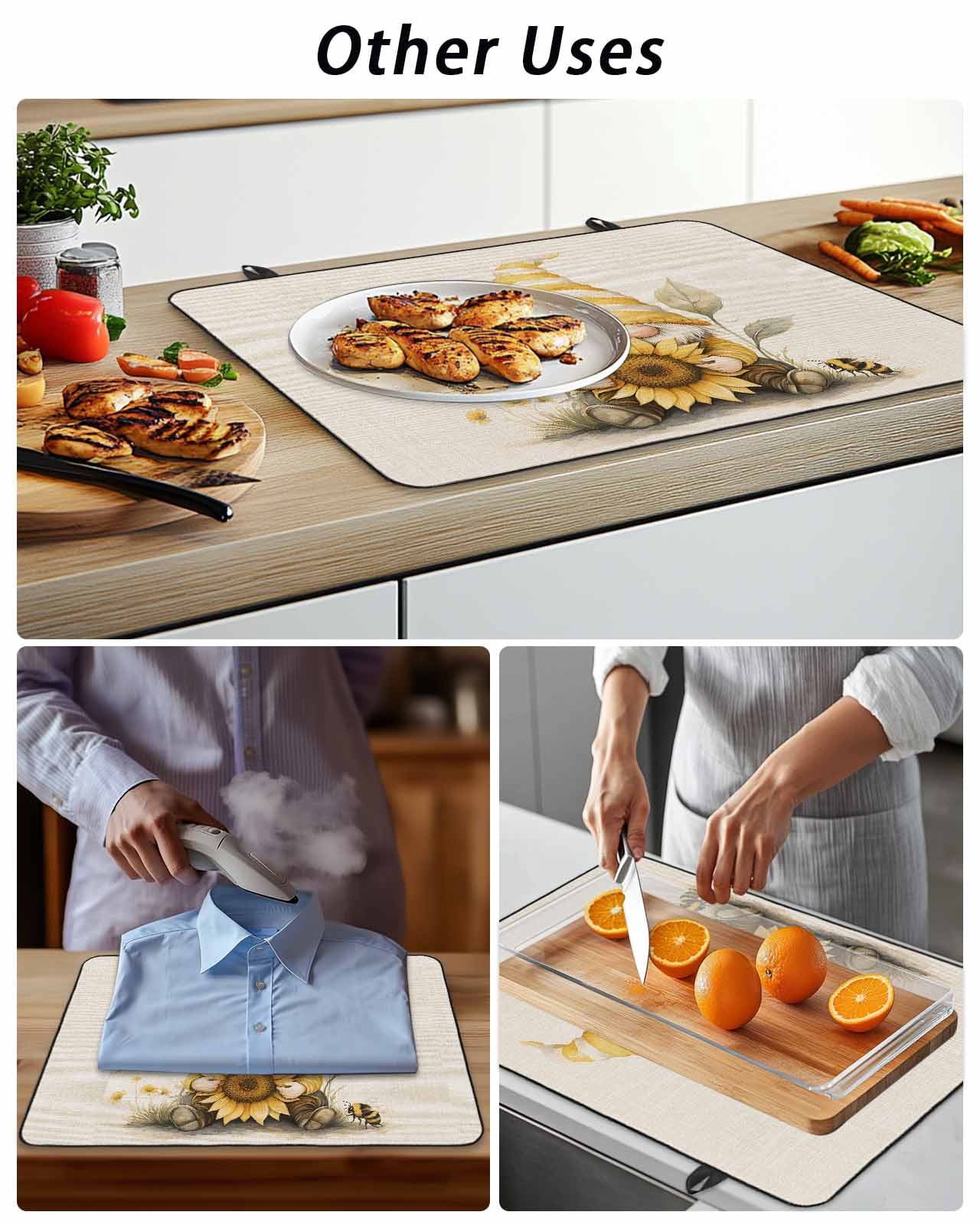 Stove Top Covers for Electric Stove 24x21 Inches, Sunflower Retro Heat Insulation Fireproof Glass Cooktop Protector, Yellow Gnomes Bee Beige Vintage Art Countertop Stovetop Cover for Kitchen