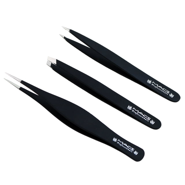 JUEGO DE PINZAS MACS; - para depilar las cejas con vello encarnado - Lo mejor para la depilación facial con vello de cejas - Afilado de precisión de acero inoxidable - Los extremos puntiagudos se comb