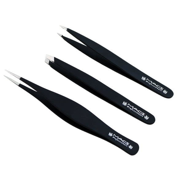 JUEGO DE PINZAS MACS; - para depilar las cejas con vello encarnado - Lo mejor para la depilación facial con vello de cejas - Afilado de precisión de acero inoxidable - Los extremos puntiagudos se comb
