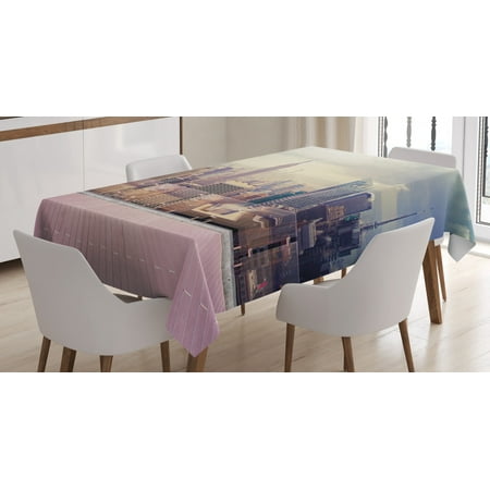 Flat Roof Balcony Ideas Modern Decor Tablecloth, New York City Usa Landscape from Roof Apartment Balcony Photo Image, Rectangular Table Cover for Dining Room Kitchen, 60 X 90 Inches, Grey White and Pink, by Ambesonne ()