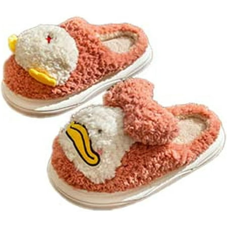 

PIKADINGNIS Cute Duck Furry House Slippers for Women Men Fluffy Fur Warm Soft Anti-skip Home Shoes Indoor Winter