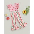 thumbnail image 3 of Bagilaanoe 2Pcs Toddler Baby Girl Long Pants Set Fly Sleeve Shirts Tops + Striped Flare Trousers 6M 12M 18M 24M 3T 4T Kids Casual Outfits, 3 of 8