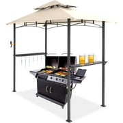 LZMY 8x5 Grill Gazebo 2-Tiered Outdoor BBQ Canopy Tent (Brown)