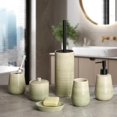 thumbnail image 2 of 6 Piece Bathroom Ceramic Bathroom Accessories Complete Set with Lotion Dispenser, Cotton Jar, Soap Dish, Glass Cup, Toothbrush Holder and Toilet Brush Set (Green), 2 of 7
