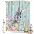 thumbnail image 2 of Easter Shower Curtain Bunny Easter Eggs Shower Curtains for Bathroom Decor, Waterproof Polyester Shower Curtain Set with Hooks, Extra Long 72" x 78" Wood Grain Spring Floral Rabbit, 2 of 9