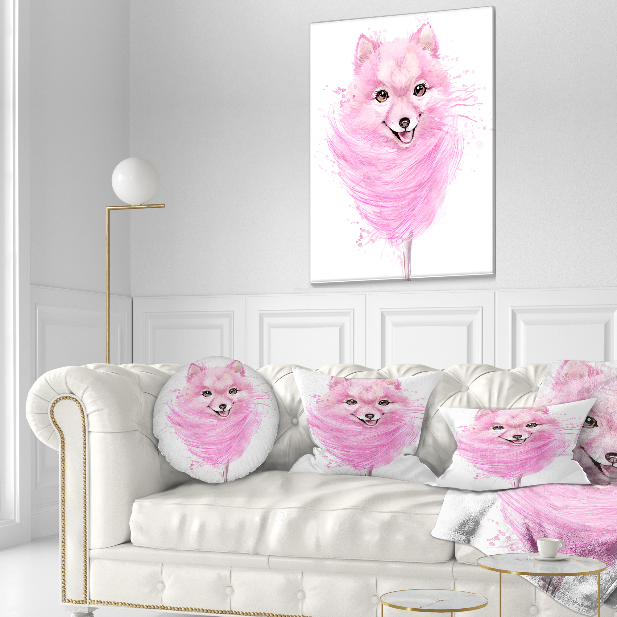 Designart Watercolor Pink Dog Illustration - Contemporary Animal Throw Pillow - 12x20