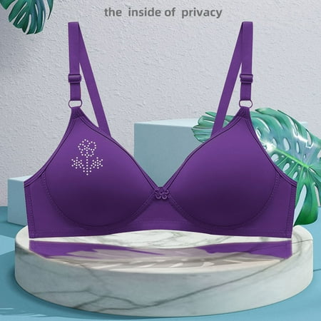 Ndbuld Bras for Women Women s Bra Soild Wire Underwear Bra Everyday Small Cup Underwear Deals Up to 50% off L Purple