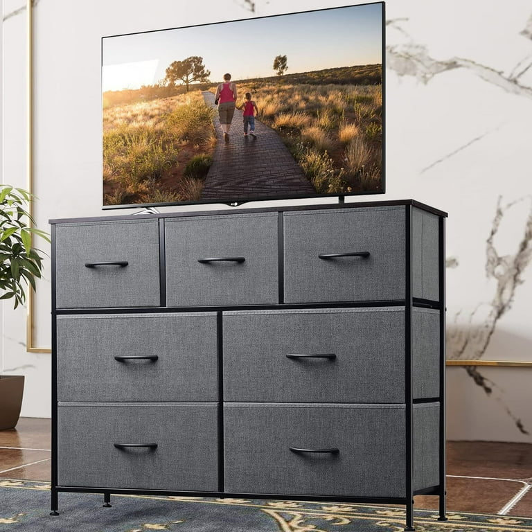 Gray 7 Drawers Dresser, Modern Simple TV Cabinet with Storage Drawers,  Fabric TV Console, Media Gaming Stand for Living Room, Bedroom - Walmart.com