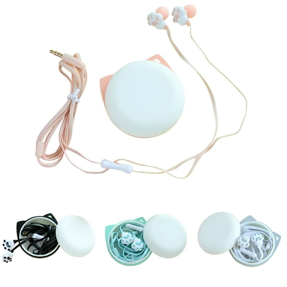 ACDANC Cute Cat Paw Earbuds Wired 3.5mm Stereo in-Ear Headphone with Mic, Earphone Storage Case, Best Gift for Girls and Kids