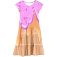 thumbnail image 3 of Tisuna Girls Summer Dress Ice Cream Print Short Sleeve Crew Neck Dresses Breathable Casual Little Girls Big Kids Holiday Casual Wear Pink Size 12-13 Years, 3 of 5
