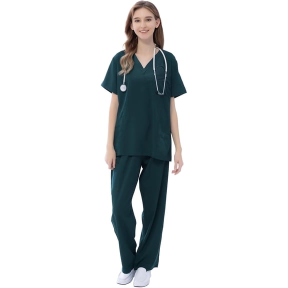 Stretch V-Neck, Straight Leg, 9 Pockets Medical Uniform & Scrubs Set (Women's)