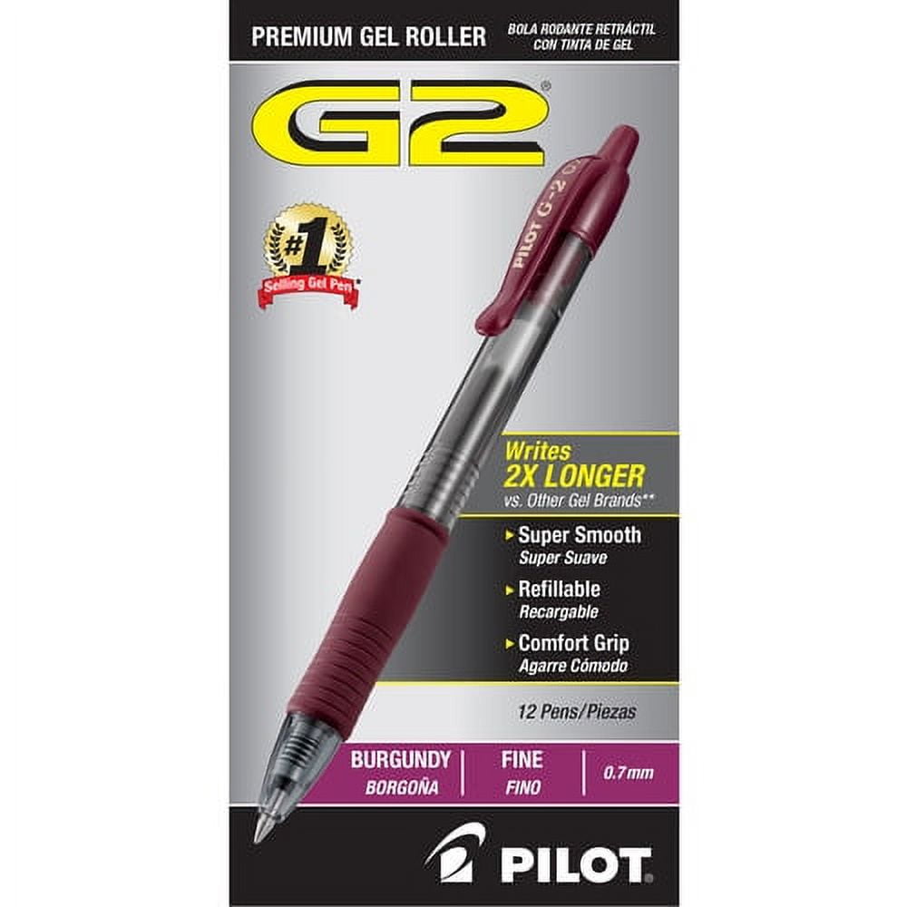 Pilot G2 -7 Retractable Gel Roller Pens Fine Pen Point - 0.7 mm Pen Point Size - Refillable - Retractable - Burgundy Gel-based Ink - Translucent Barrel - 12 / Dozen