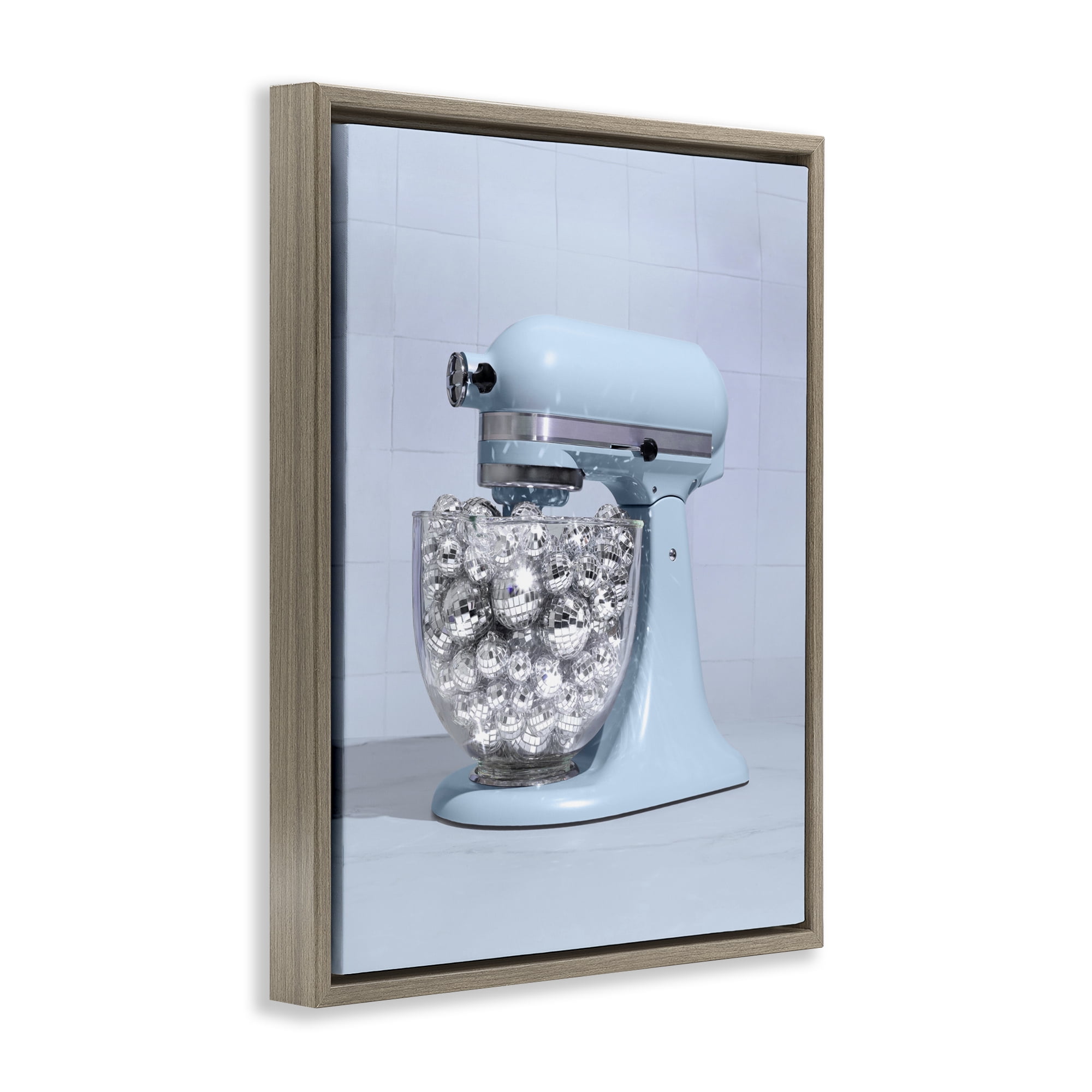 Stupell Industries Disco Kitchen Mixer over Blue Brown Framed Floater Canvas Wall Art, design by LISH Creative