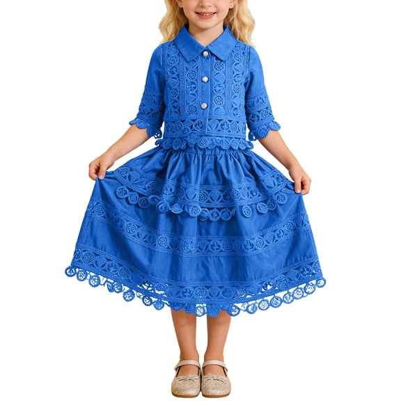 RMGVDSD Toddler Girls Summer Outfits Lace Short Sleeve Blouse Tops With Flowy Skirt Two Piece Matching Outfit Set Kids Casual Party Wear 2-3 Years